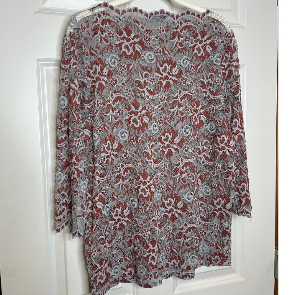 Ganni Sheer Floral Lace Mesh Top Red Gray Scandi Cool Girl Medium - Picture 4 of 11